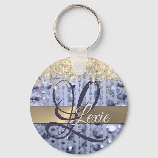 Duizelend Glittery Blue Beads Monogram Sleutelhanger (Voorkant)