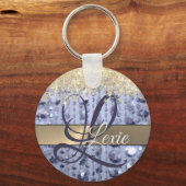 Duizelend Glittery Blue Beads Monogram Sleutelhanger (Voorkant)
