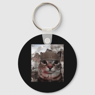 Duizend Yard Stare Funny Soldier Cat Meme In Bat Sleutelhanger