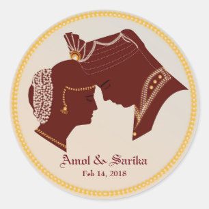 Dulha-Dulhan Indiase bruiloft label/sticker Ronde Sticker