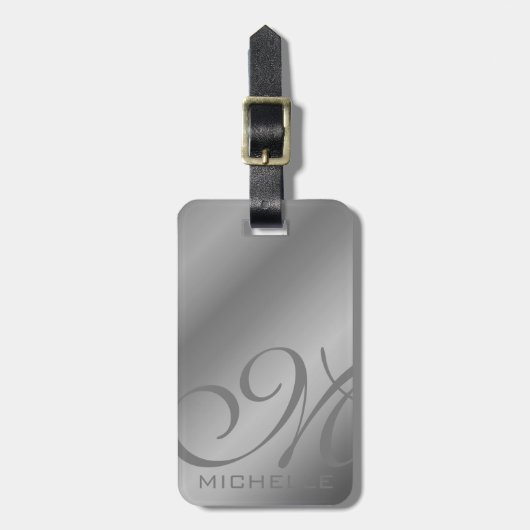 Dull Metallic Script Monogrammed Bagagelabel (Voorkant verticaal)