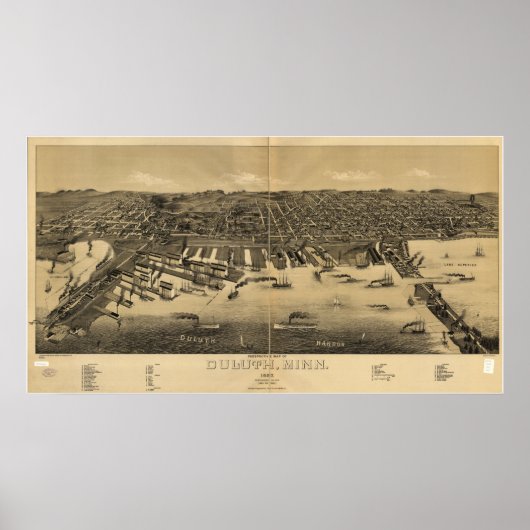 Duluth Minnesota 1887 Antiek Panorama Poster (Voorkant)