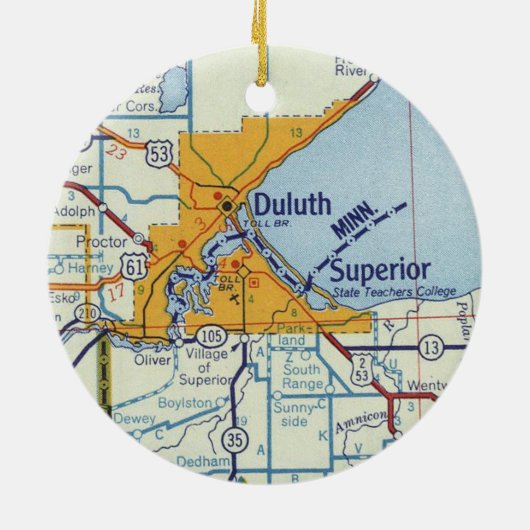 Duluth MN Map Keramisch Ornament (Achterkant)
