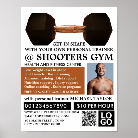 Dumbbell Weight, Personal trainer, Gym Adverteren Poster (Voorkant)