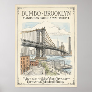 Dumbo Waterfront Schets Brooklyn Poster