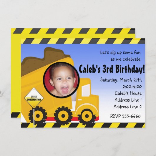 Dump camion construction photo invitation (Devant / Derrière)