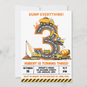 Dump Everything Bouwtruck 3e Verjaardag Kaart
