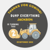 "DUMP EVERYTHING! Construction Birthday 2 Ronde Sticker (Voorkant)