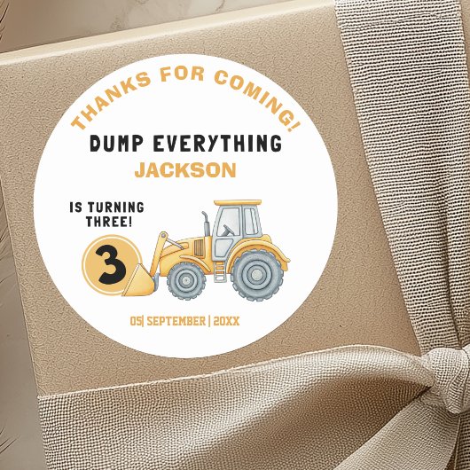 "DUMP EVERYTHING! Construction Birthday 3 Ronde Sticker