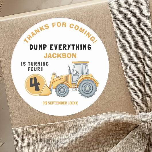 "DUMP EVERYTHING! Construction Birthday 4 Ronde Sticker
