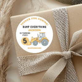 "DUMP EVERYTHING! Construction Birthday 5 Ronde Sticker