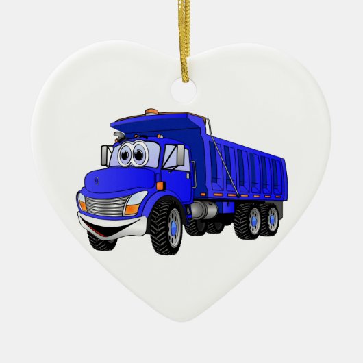Dump Truck 3 Axle Blauwe Cartoon Keramisch Ornament (Voorkant)