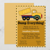 Dump Truck Birthday Invitation Kaart (Voorkant / Achterkant)