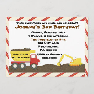 Dump Truck Birthday Invitation Kaart
