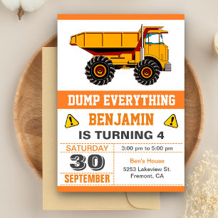 Dump Truck Bouw Kinderverjaardagsfeestje Kaart