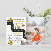 Dump truck constructie thema verjaardag kaart (Staand voorkant)