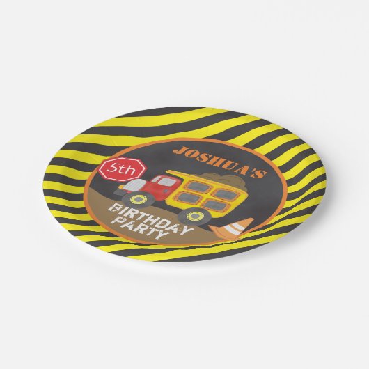 Dump Truck constructie verjaardagsfeestje Papieren Bordje (Gekanteld)