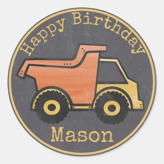 Dump Truck Construction Birthday Ronde Sticker (Voorkant)