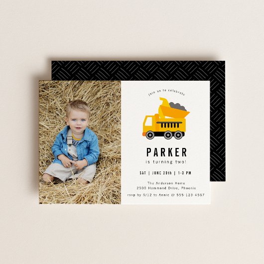 Dump Truck Construction Theme Foto Birthday Kaart