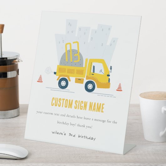 Dump Truck Construction Vehicle Birthday Party Reclamebord Met Voetstuk (Insitu)