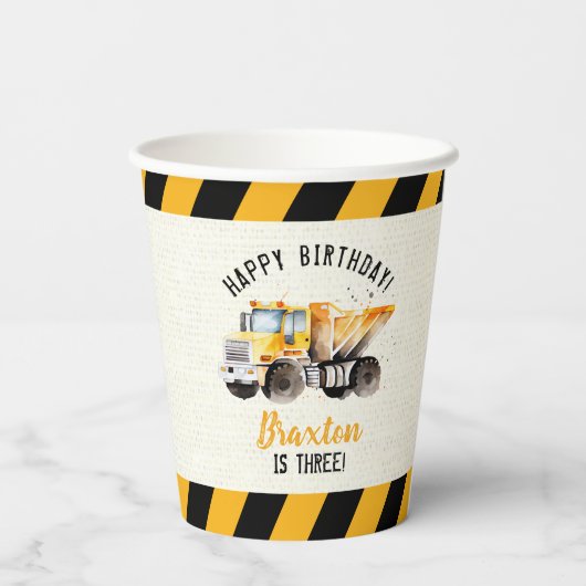 Dump Truck Construction Zone Birthday ballon Papieren Bekers (Achterkant)