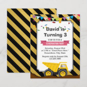 Dump Truck In Bouw Verjaardagsfeest Kaart (Voorkant / Achterkant)