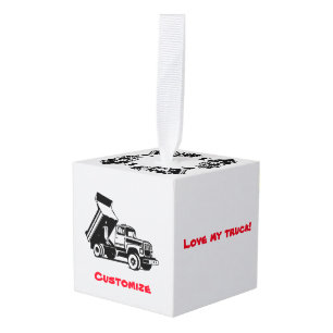 Dump Truck Love Red Kubus Ornament