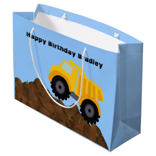 Dump Truck Personalized Birthday Groot Cadeauzakje (Achterkant Gekanteld)