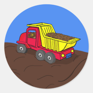 Dump Truck Red en Yellow Cartoon Art Ronde Sticker