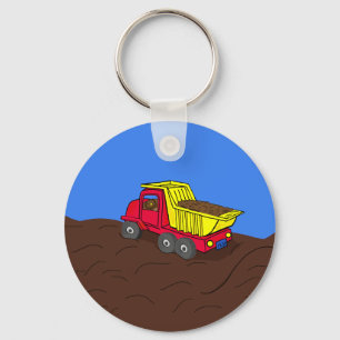 Dump Truck Red en Yellow Cartoon Art Sleutelhanger