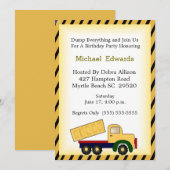 Dump Truck Theme Birthday Party Invitation Kaart (Voorkant / Achterkant)