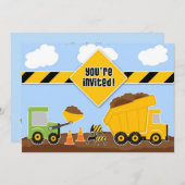 Dump Trucks Bouw Verjaardag Flat Uitnodiging (Voorkant / Achterkant)