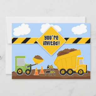 Dump Trucks Bouw Verjaardag Flat Uitnodiging