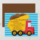 Dump Trucks boys Birthday Party Invitations Kaart (Voorkant / Achterkant)