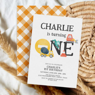 Dump Trucks Construction Party Boy 1st Birthday Kaart