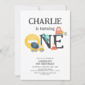 Dump Trucks Construction Party Boy 1st Birthday Kaart (Voorkant)