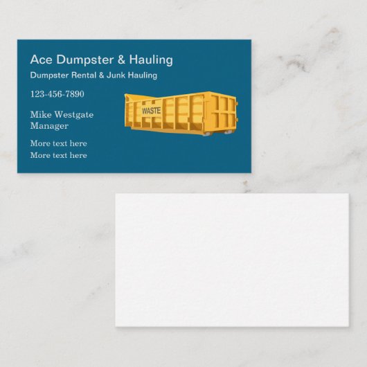 Dumpster Rental & Trash Hauling Visitekaartje (Voorkant / Achterkant)