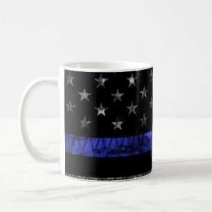 Dun blauwe lijnvlag van politie koffiemok