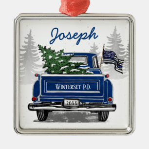 Dun Blue Line Flag  Blue Truck Holiday Metalen Ornament