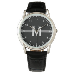 Dun Grijze lijn Monogrammed Initiaal Horloge