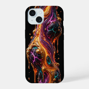 Dun Haar Lava Filament - Goud Teal Magenta Vulkani iPhone 15 Hoesje