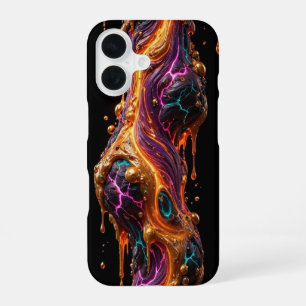 Dun Haar Lava Filament - Goud Teal Magenta Vulkani iPhone 16 Hoesje