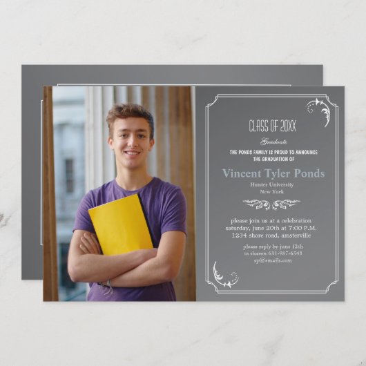 Dun Lijst Chalkboard Afstuderen Fotouitnodiging Kaart (Voorkant / Achterkant)