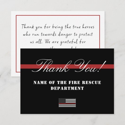 Dun Red Line USA Flag Firefighter Appreciation Bedankkaart (Voorkant / Achterkant)