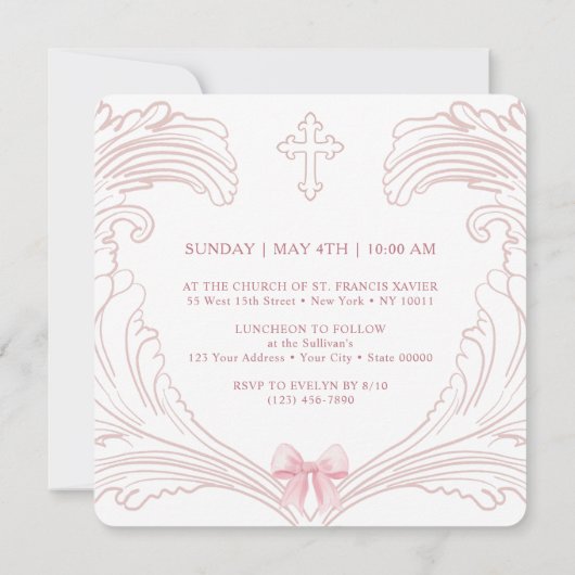 Dun roze lijst Eerste Heilige Communie klein Kaart (Achterkant)