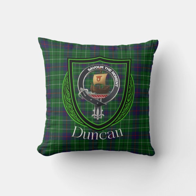 Duncan Schotse Clan Tartan en Crest Kussen (Voorkant)
