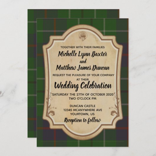 Duncan Tartan Faire-part de mariage (Devant / Derrière)