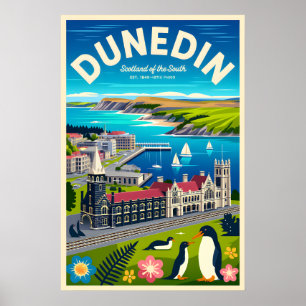 Dunedin Nieuw-Zeeland Retro Reisposter Kunst Poster