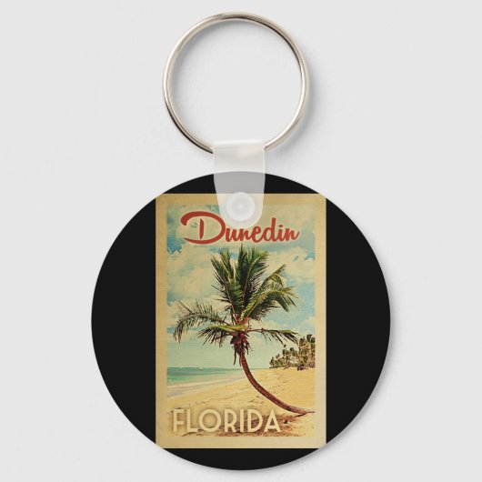 Dunedin Palm Tree Vintage Travel Sleutelhanger (Voorkant)