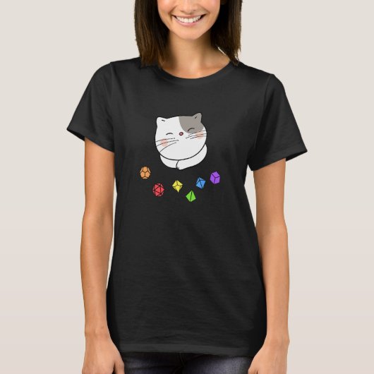 Dungeon Meowster en Nerdy Cat Polyhedral Dice Set T-shirt (Voorkant)